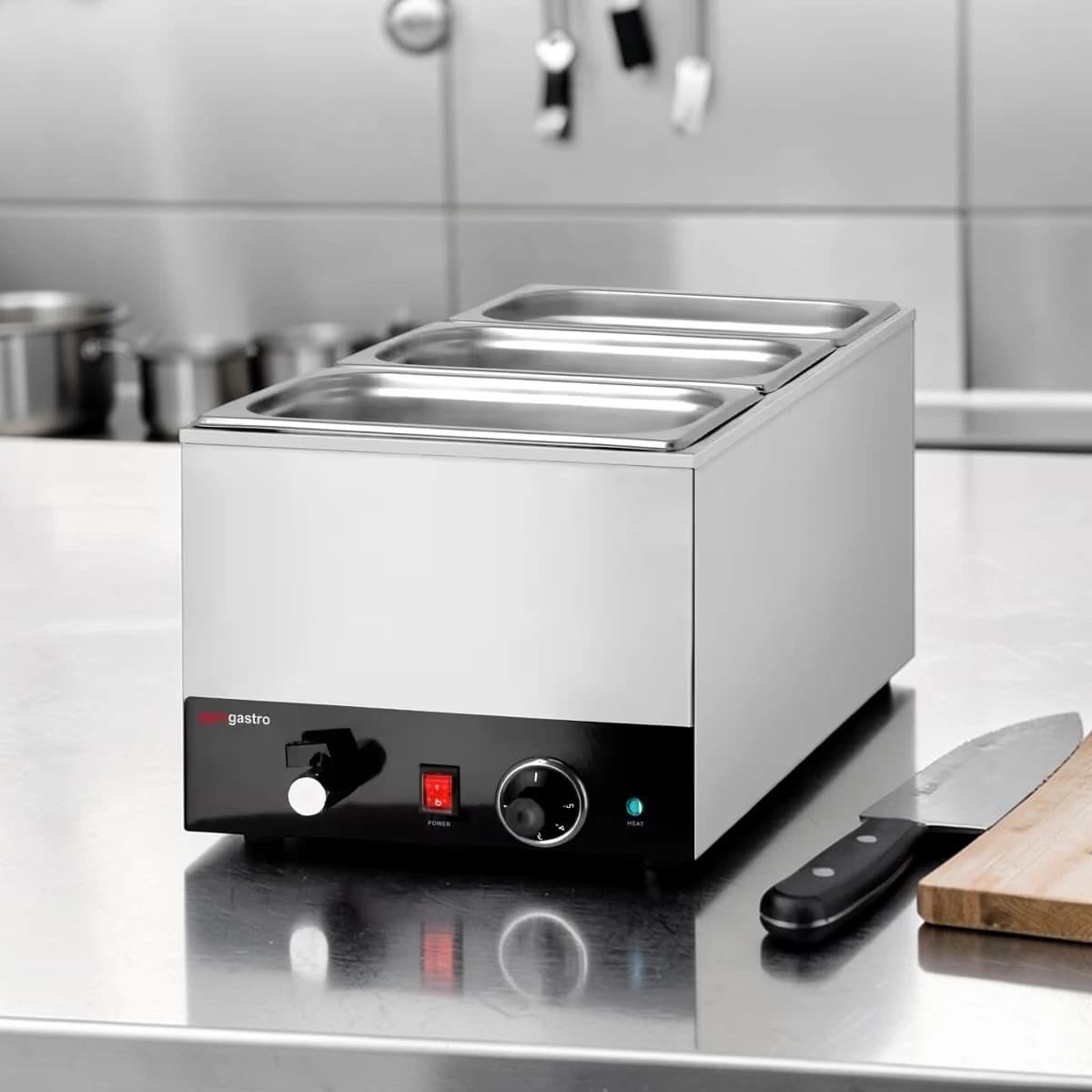 Bain-marie électrique GN 1/1 hauteur 200 mm pour maintien au chaud.
