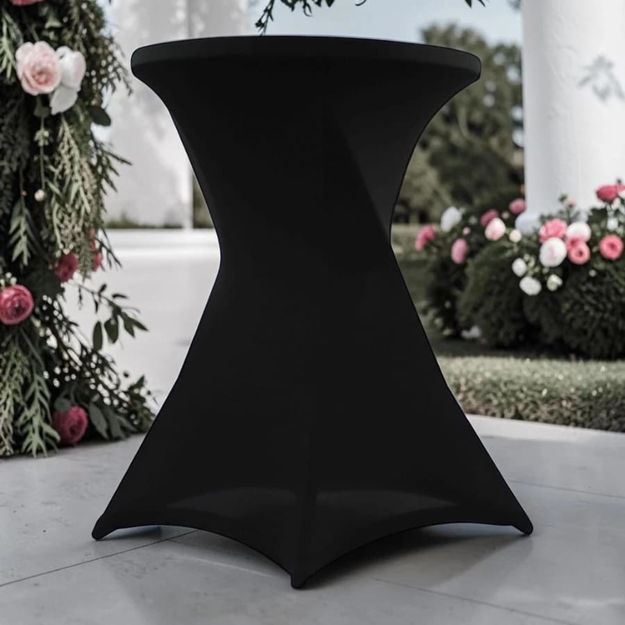 Housse élasthanne polyester noire pour mange-debout, finition épurée.