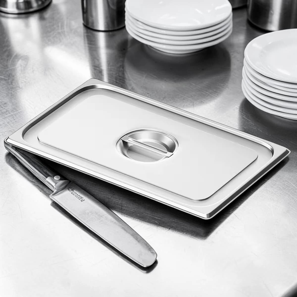 Lot de 6 couvercles inox GN 1/1 hauteur 24 mm pour bacs gastronormes.