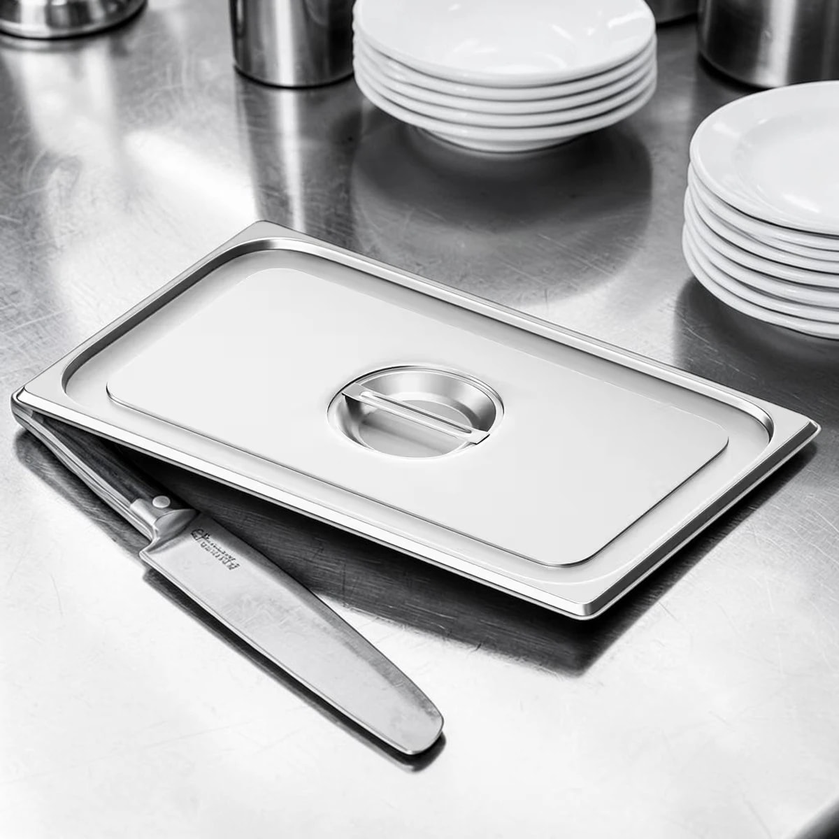 Lot de 6 couvercles inox GN 1/1 hauteur 24 mm pour bacs gastronormes.