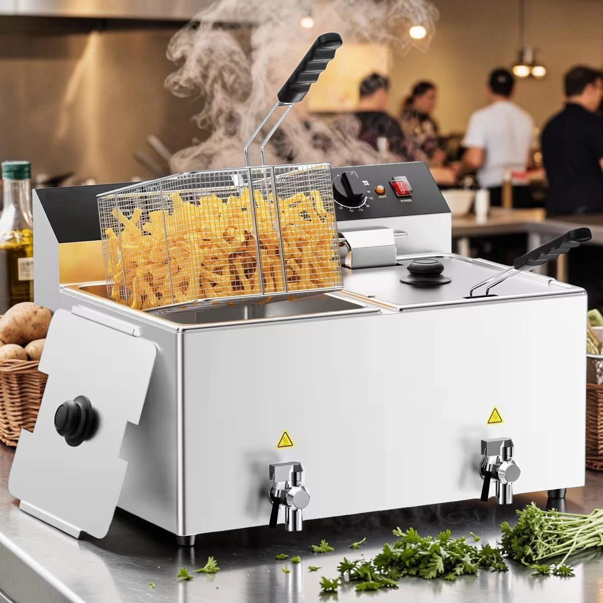 Friteuse électrique professionnelle double cuve 12 L + 12 L.